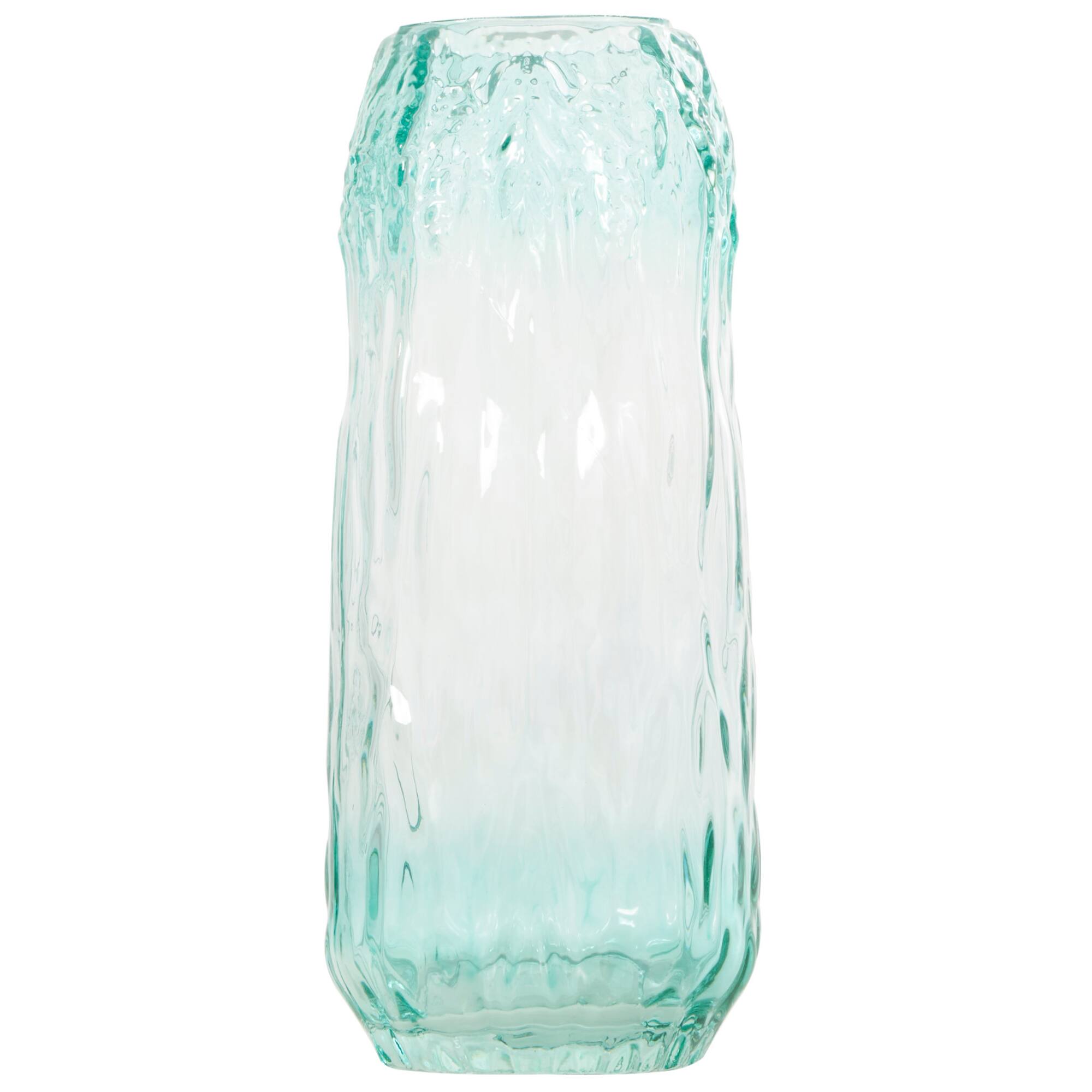 11" Green Ombre Handmade Abstract Textured Rectangular Glass Vase